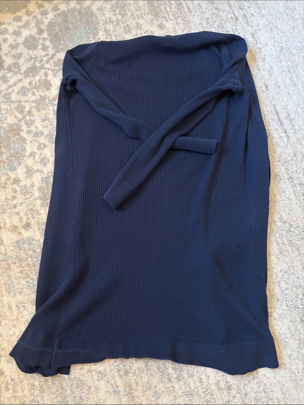 LOFT Navy Ribbed Open-Front Long Cardigan - Picture 6 of 6